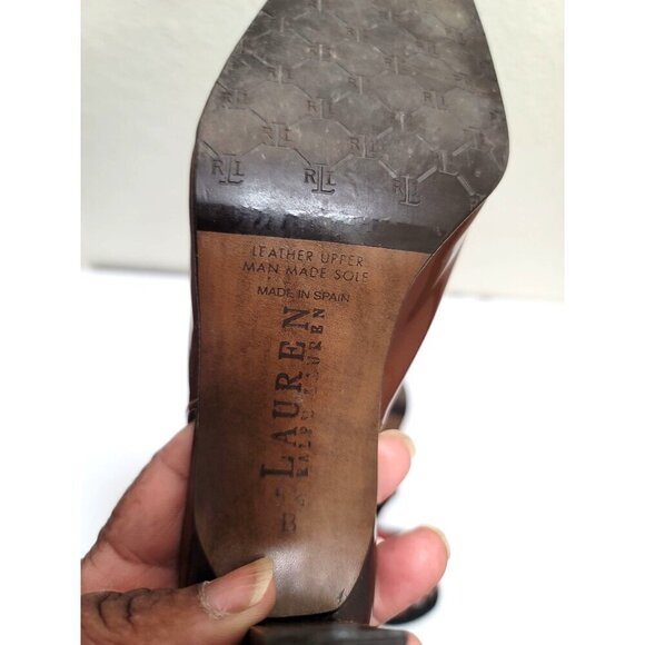 Ralph Lauren Brown Leather Slingback Pump Heels With Bow Detail Size 5.5B - Picture 9 of 10